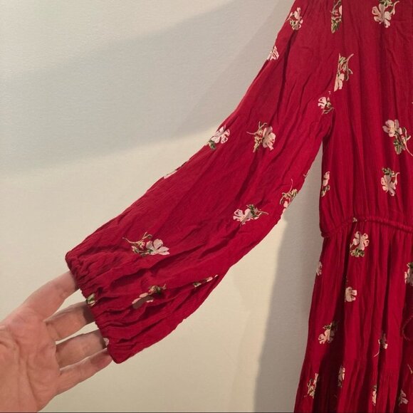 L.O.V. Sz S Oversized Bohemian  Tiered Skirt Balloon Sleeves Lined Maxi Dress - Picture 9 of 11